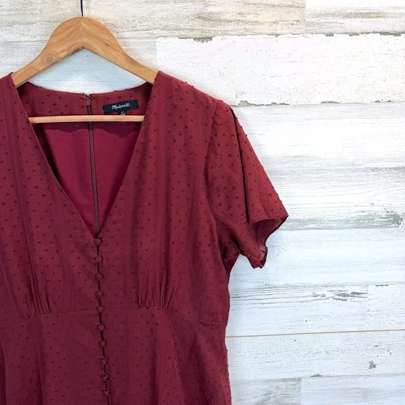 Madewell Burgundy Swiss Dot Mini Dress Button Front Cotton Cottagecore 12 - Picture 7 of 13